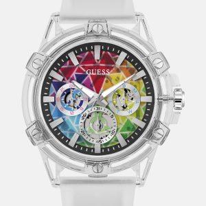 Rainbow Mosaic and White Silicone Multifunction Watch