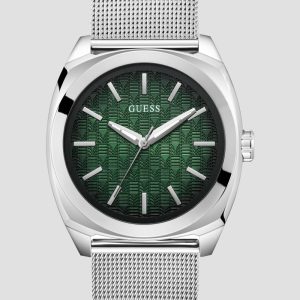 Silver-Tone and Green Analog Watch