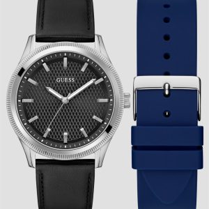 Silver-Tone Analog Leather Watch