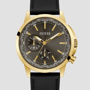 Gold-Tone and Black Leather Multifunction Watch