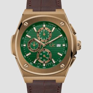 Gc Green and Leather Chronograph Watch