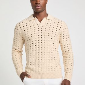 Open-Knit Polo Sweater