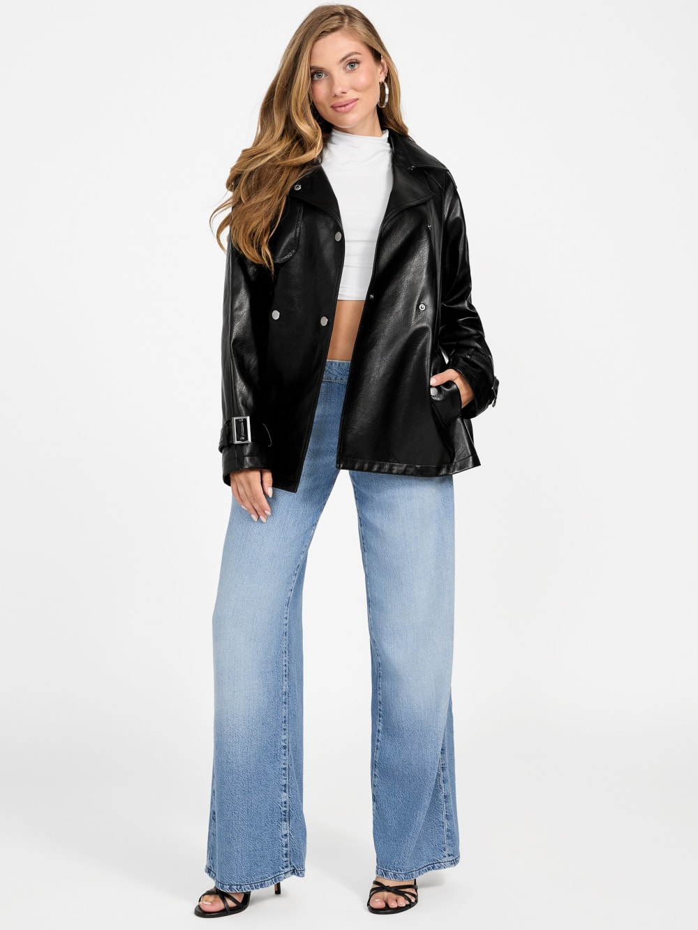 Marika Faux-Leather Short Trench Coat - Image 2