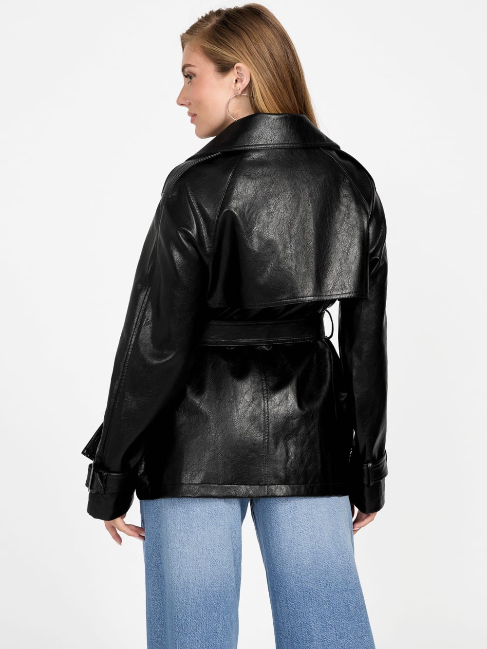Marika Faux-Leather Short Trench Coat - Image 4