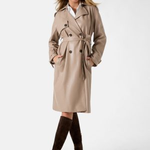 Faux leather trench coat