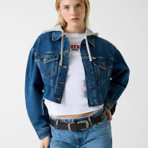 Cropped hooded denim jacket