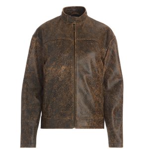crackled leather moto jacket
