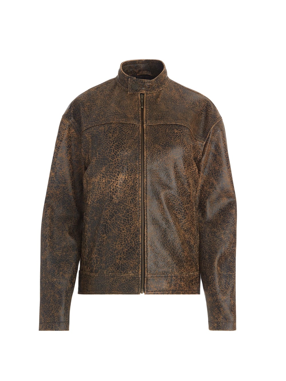 crackled leather moto jacket