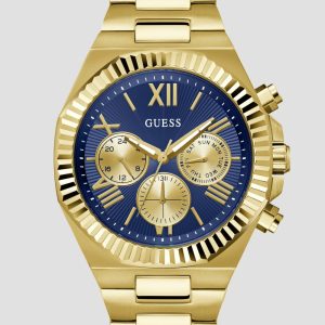 Ridged Gold-Tone and Blue Multifunction Watch