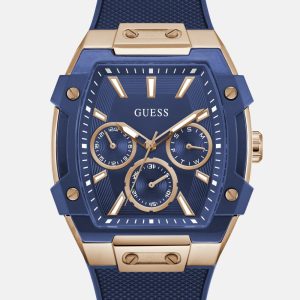 Rose Gold-Tone and Blue Silicone Multifunction Watch