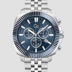 Gc Silver & Blue Chronograph Watch
