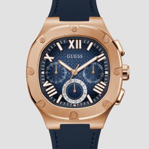 Rose Gold-Tone and Navy Silicone Multifunction Watch