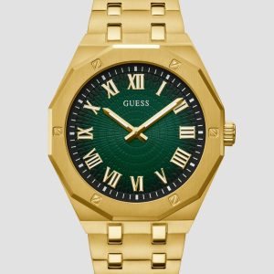 Gold-Tone and Green Sunburst Analog Watch
