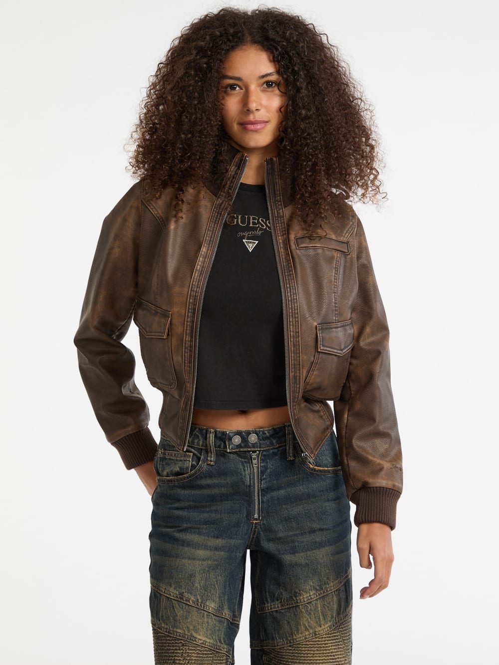 GUESS Originals Faux-Leather Aviator Jacket