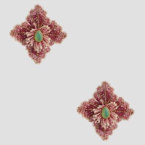 Pink Beaded Hibiscus Stud Earrings