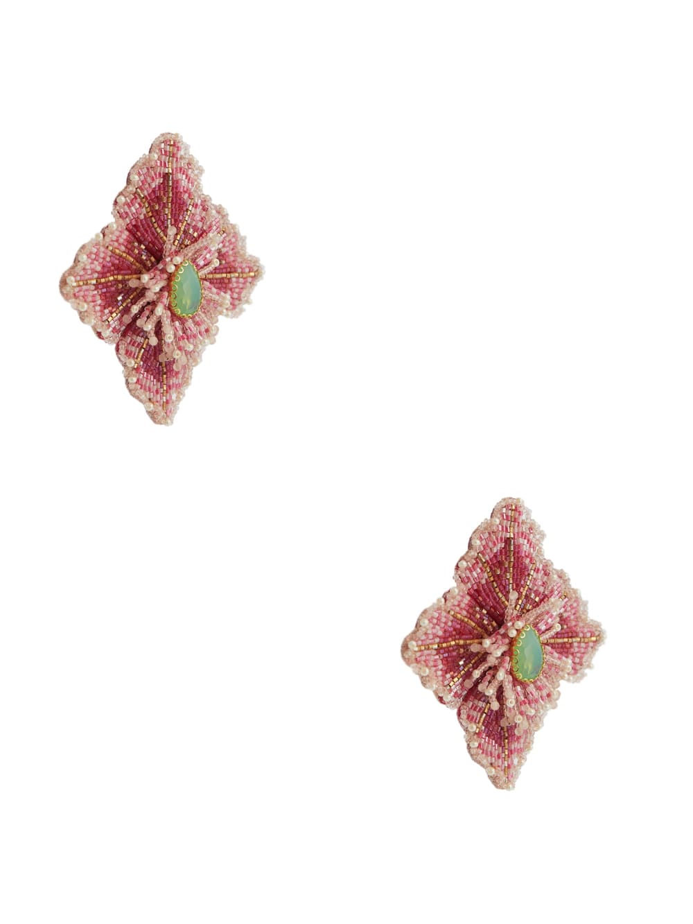 Pink Beaded Hibiscus Stud Earrings - Image 3