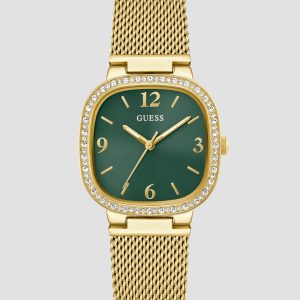 Gold-Tone and Green Mesh Analog Watch