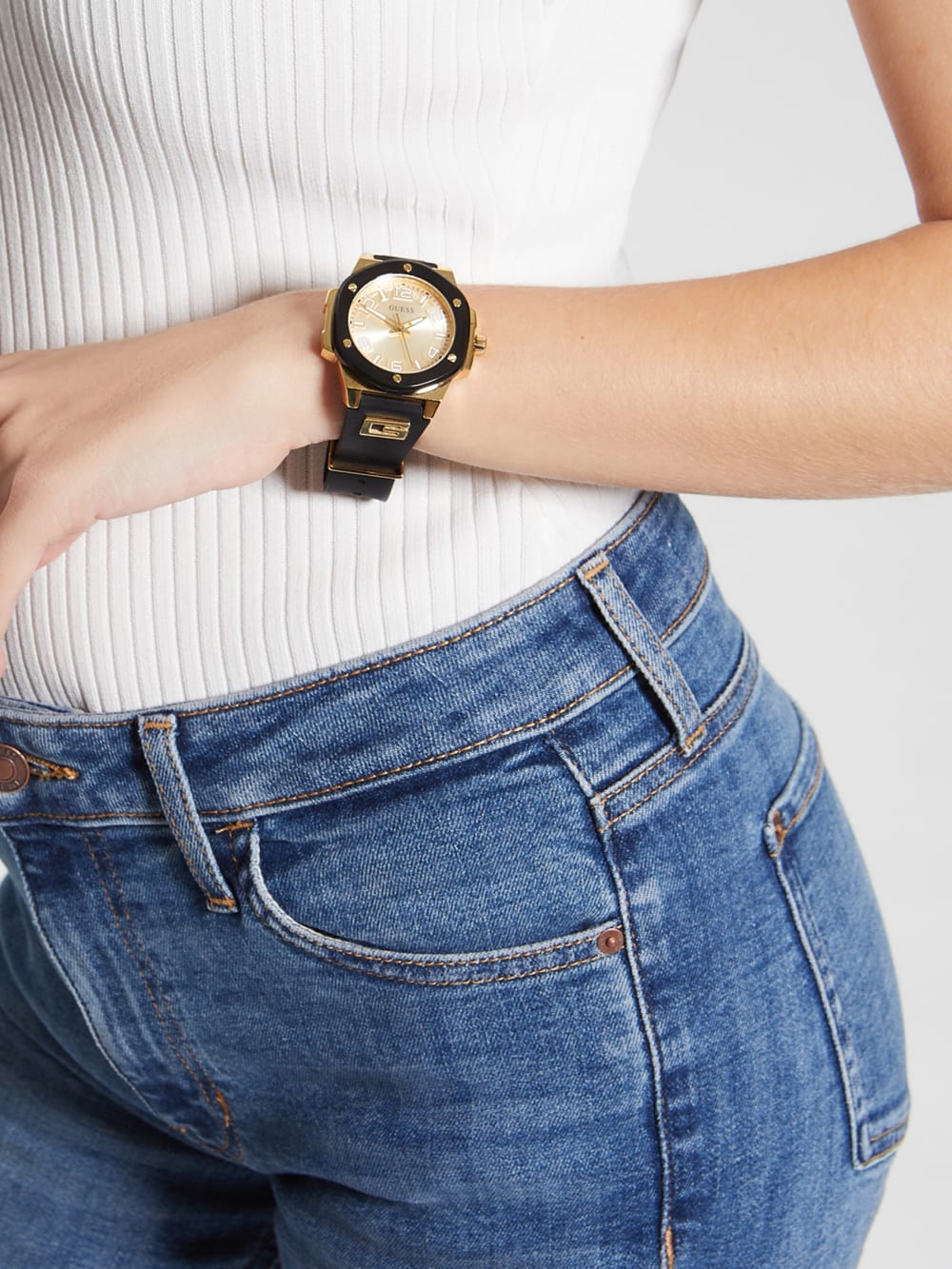 Gold-Tone and Black Silicone Analog Watch - Image 2