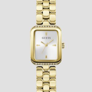 Gold-Tone Textured Square Analog Watch
