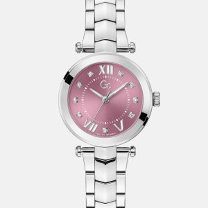 Gc Silver-Tone and Pink Analog Watch