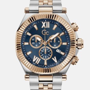 Gc Silver and Rose Gold-Tone Chronograph Watch