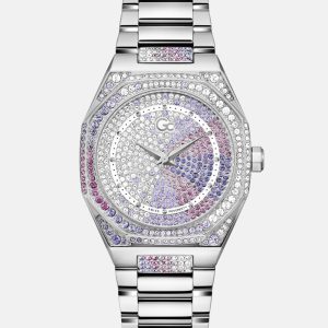 Gc Silver-Tone Crystal Analog Watch