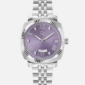 Gc Silver-Tone and Purple Multifunctional Watch