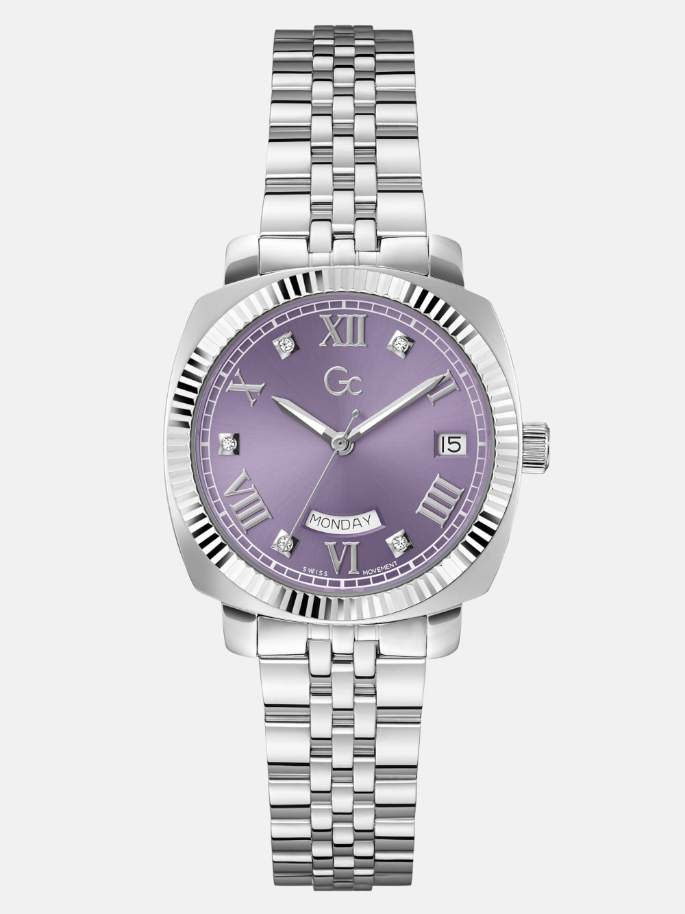 Gc Silver-Tone and Purple Multifunctional Watch