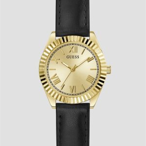 Gold-Tone and Black Analog Leather Watch