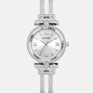 Silver-Tone Rhinestone Analog Watch
