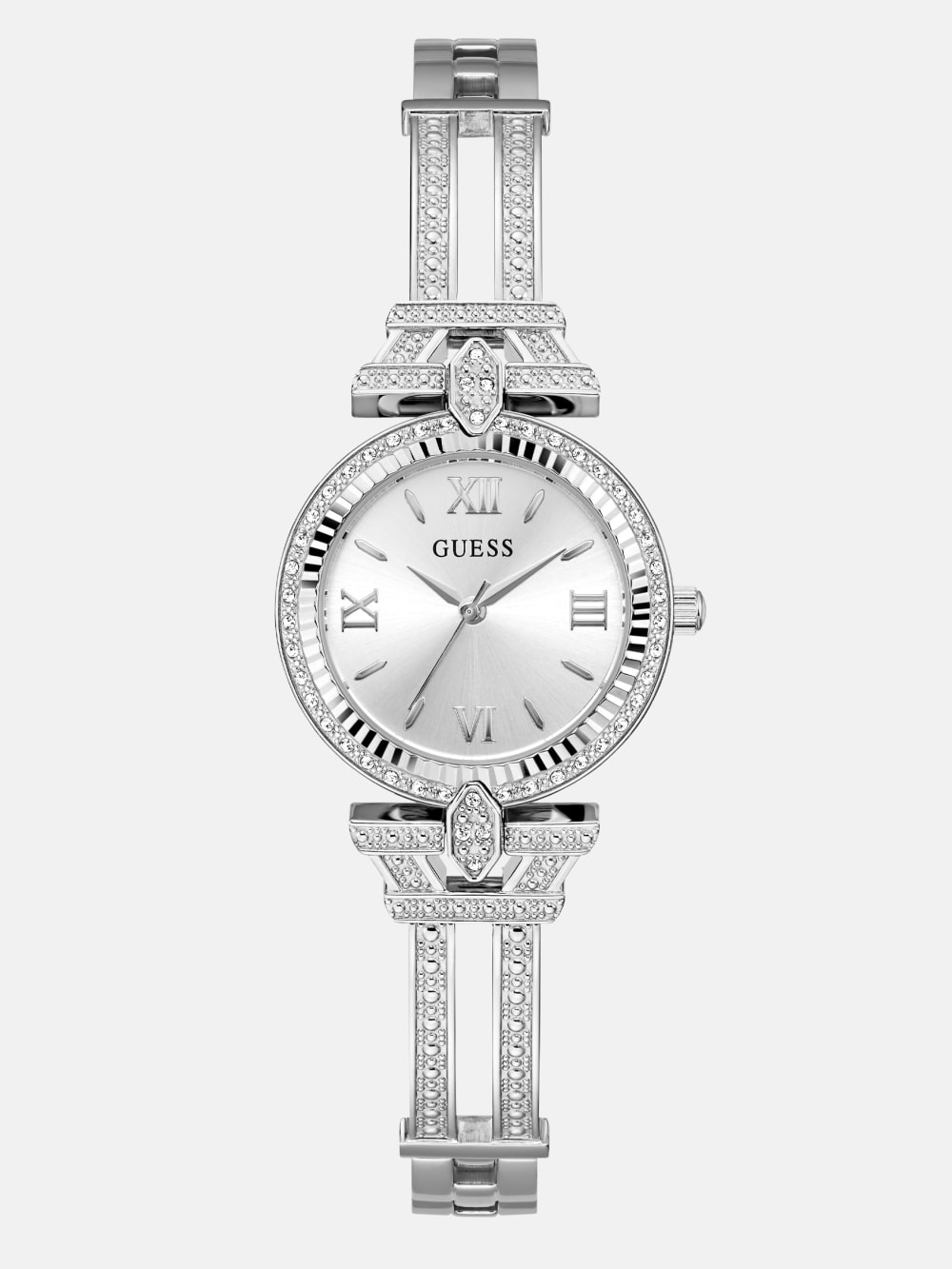 Silver-Tone Rhinestone Analog Watch