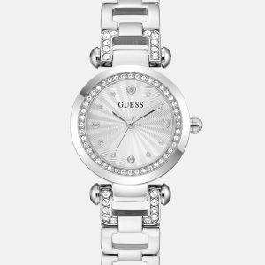 Silver-Tone Rhinestone Analog Watch