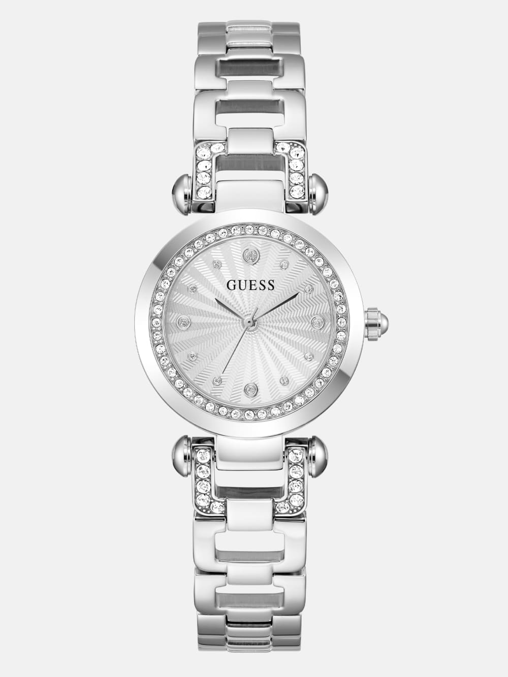 Silver-Tone Rhinestone Analog Watch