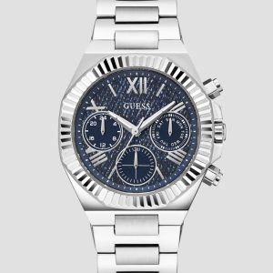 Silver-Tone and Denim Multifunction Watch