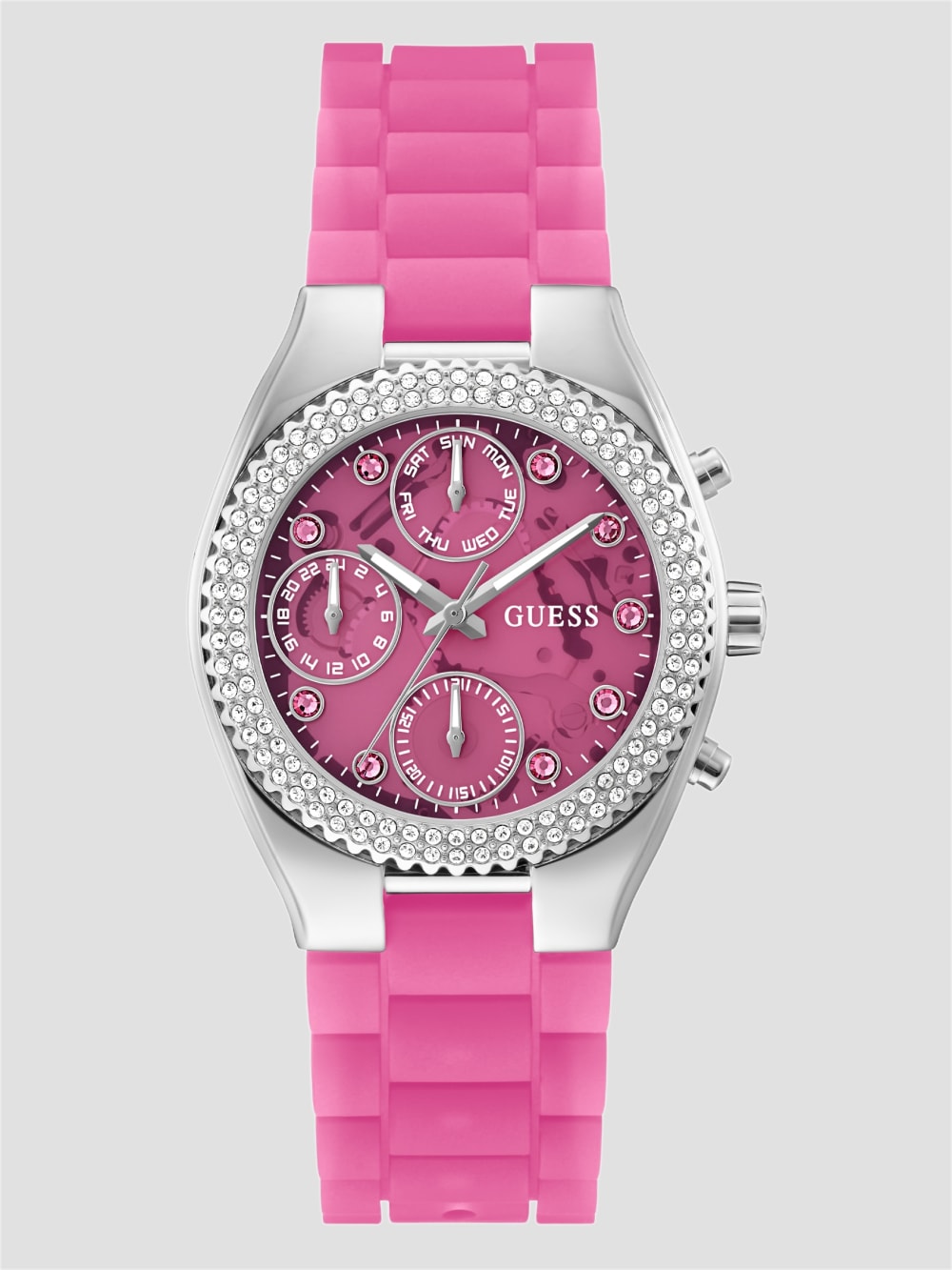 Pink and Silver-Tone Multifunction Watch