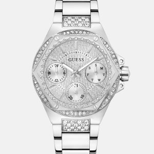 Silver-Tone Rhinestone Multifunction Watch