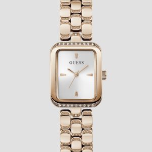 Rose Gold-Tone Textured Square Analog Watch