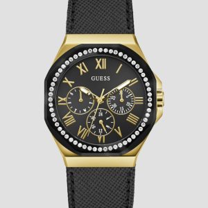 Black Leather Chronograph Watch
