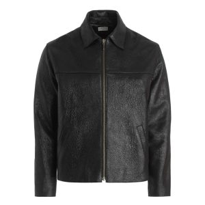 crackle leather zip jacket
