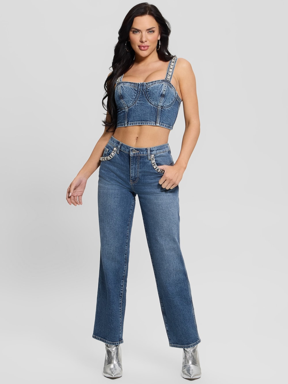 Daisy Rhinestone Pocket Jeans - Image 2