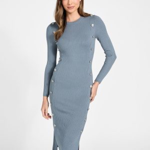 Button Trim Midi Sweater Dress