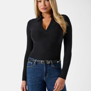 Rib-knit polo shirt