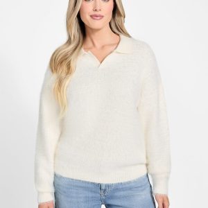 Seema Fuzzy-Knit Polo Sweater