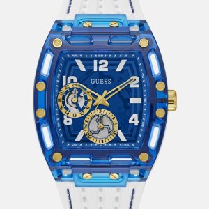 Blue and White Silicone Multifunction Watch