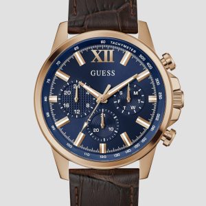 Rose Gold-Tone and Brown Leather Multifunction Watch