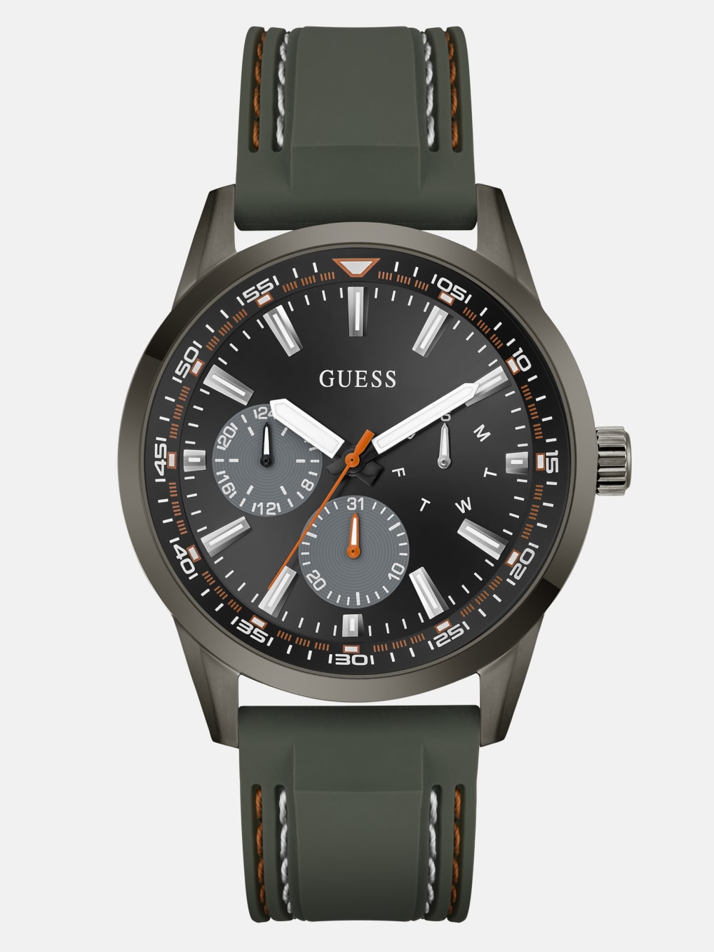 Dark Silver-Tone and Green Silicone Multifunction Watch