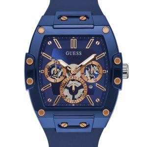 Rose Gold-Tone and Blue Silicone Multifunction Watch