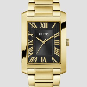 Gold-Tone and Black Square Analog Watch