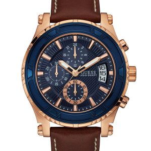 Brown and Rose Gold-Tone Leather Sport Watch