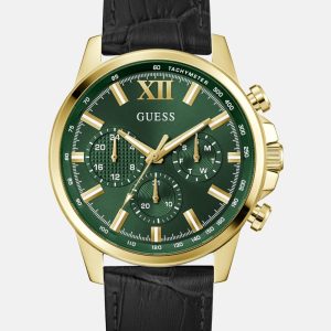 Gold-Tone Leather Multifunction Watch